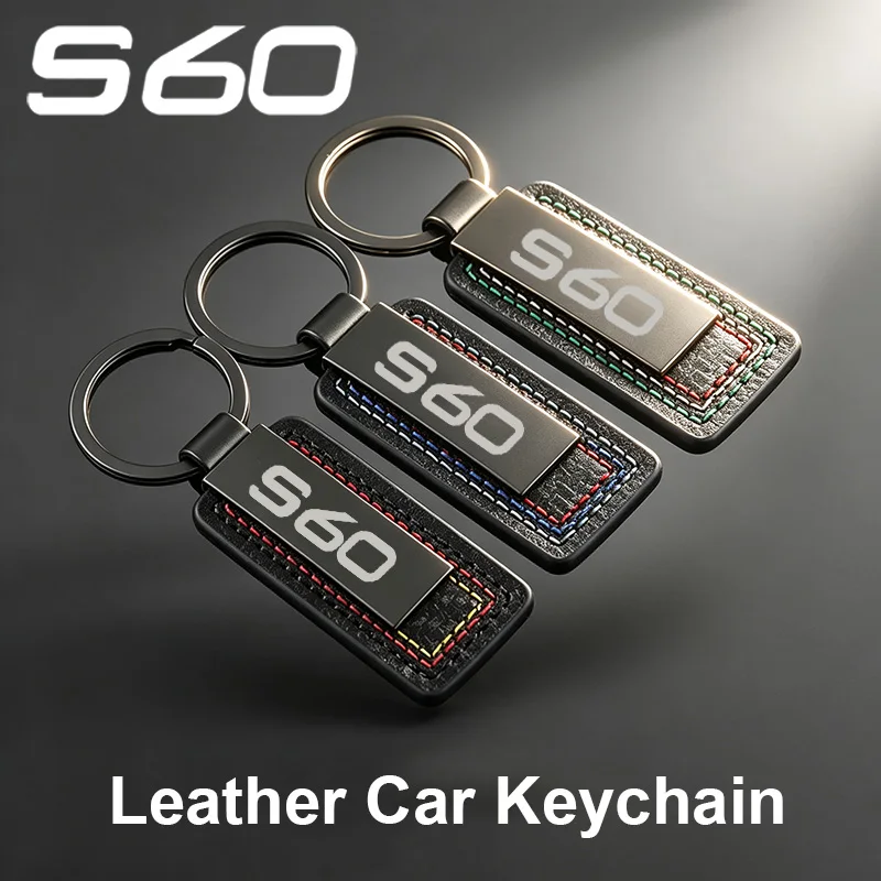 Leather Alloy Car Keychain Key Rings Pendant For Volvo S60 Emblem Auto Styling Badge Keyring Buckle Man Woman Gift Accessories