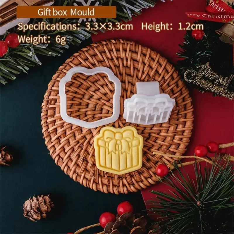 Christmas Cookie Cutters Christmas Themed Biscuit Molds Baking Cutters Plastic Cookie Embossing Molds for Festive Baking X3UC