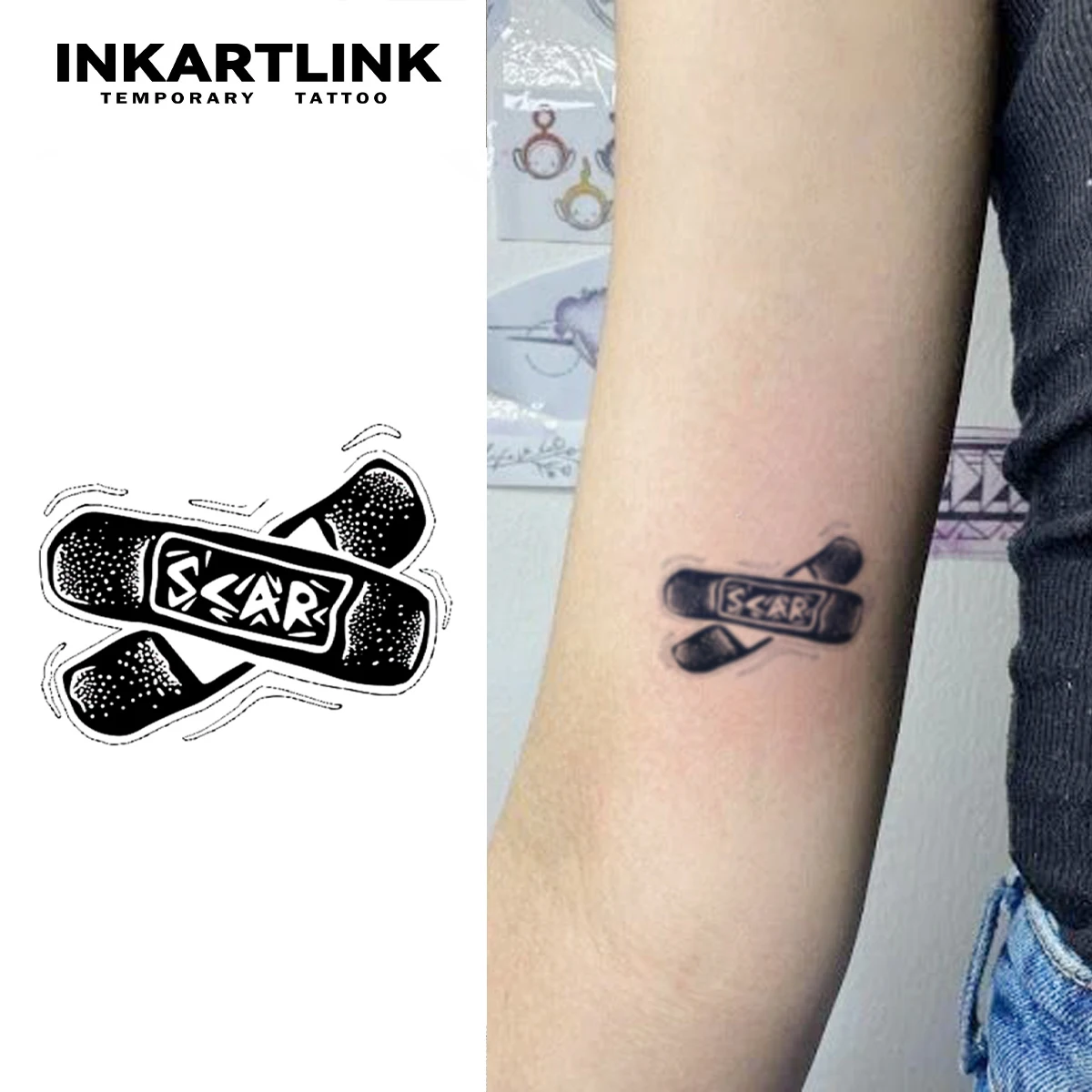 3 pcs Skateboard Temporary Tattoo,Lasts To 15 Days New Technology Magic Waterproof Semi Permanent Sticker.
