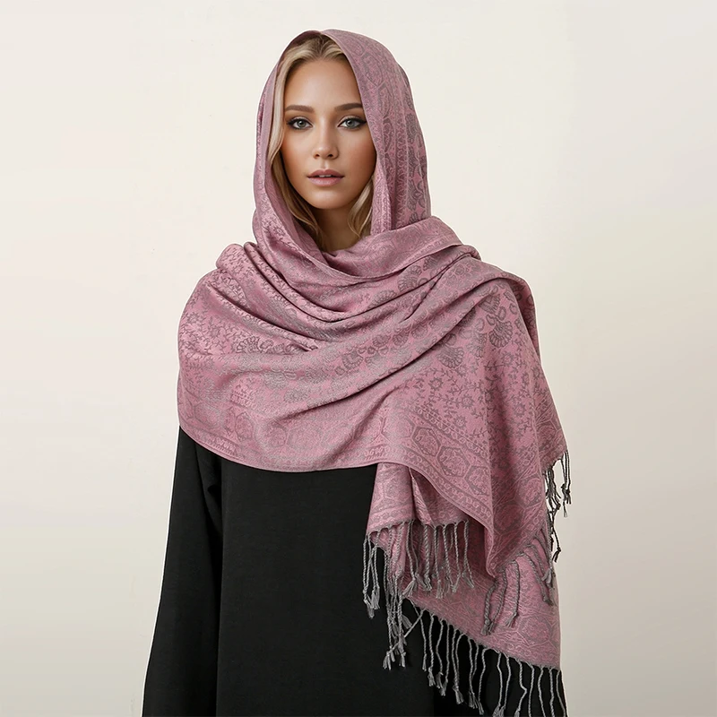 70*190cm Ethnic Style Paisley Jacquard Scarf Outdoor Women Thick Cashmere Tassel Shawl Winter Warm Neck Wrap Pashmina Floral