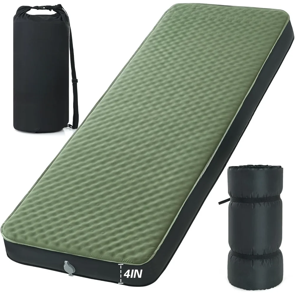 

Camping Mat, Self Inflating Sleeping Pad, 4" Ultra-Thick Foam Camping Mattress with Air Pump Sack Small Single Size, Camping Mat