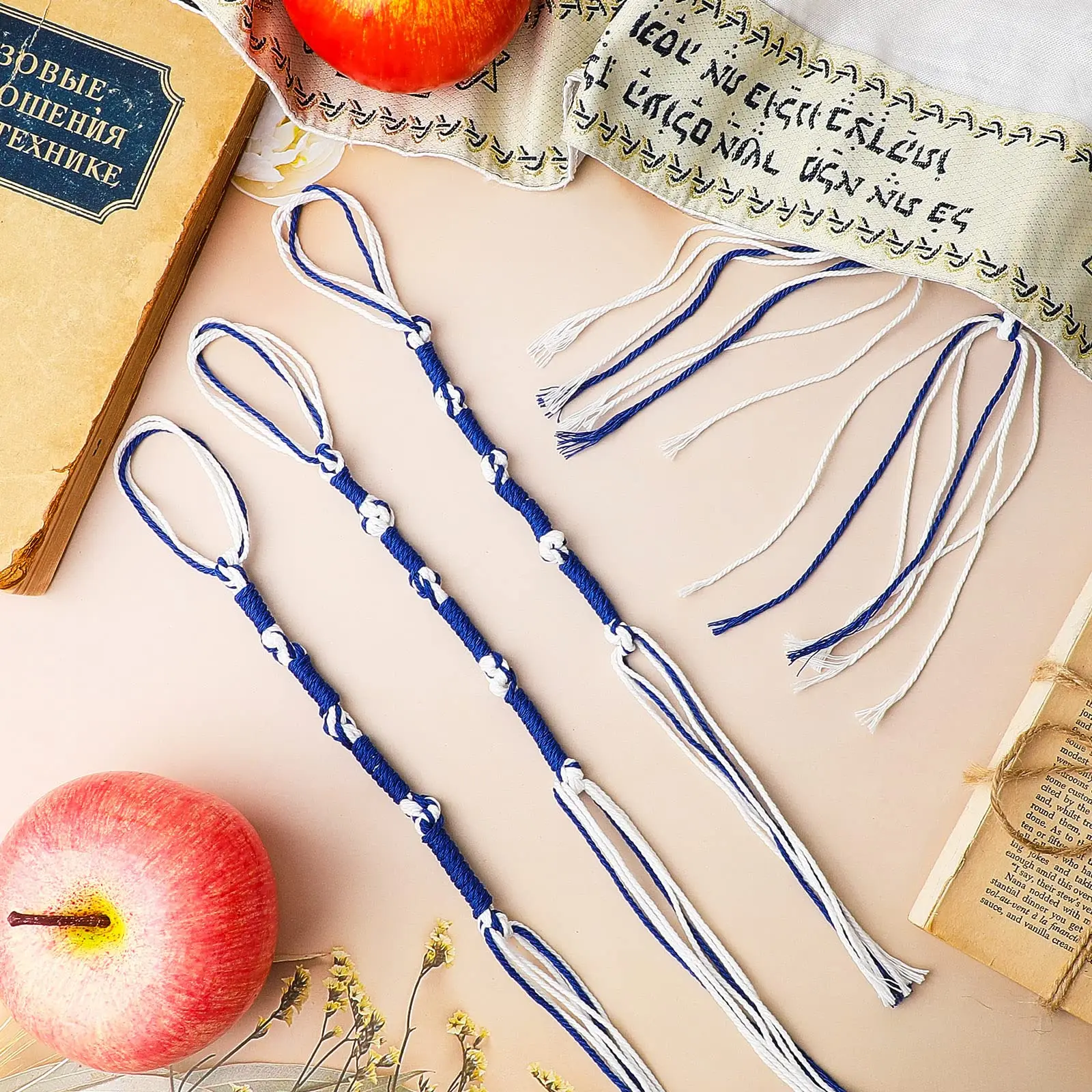 8/16 Pcs Blue White Hebrew Tzitzit Tassels Fringe with Metal Quick Clips Jewish Messianic Jeans Belt Loop Fasteners Decoration view 3