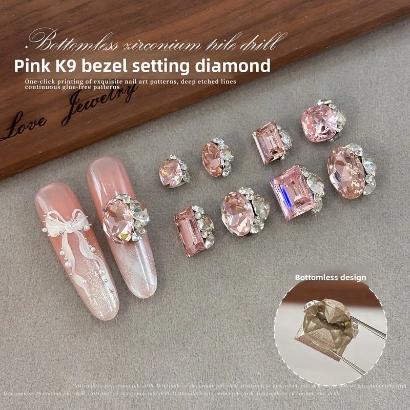 LYLE 3Pcs Sparkly Pink No Base Stacked Rhinestone Nail Art Charms Trendy Luxury K9 Crystal Pink Rock Candy Pigeon Egg Nail Balls