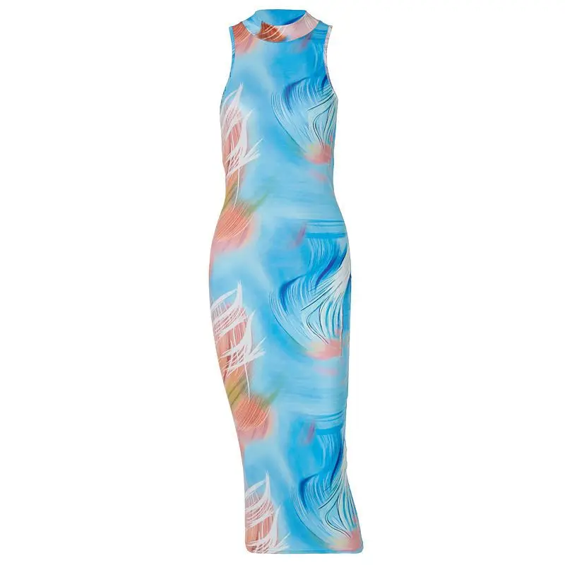 

Женское платье макси с принтом Tie Dye, облегающее пикантное уличное платье без рукавов с открытой спиной, элегантное Клубное платье, летние пляжные платья