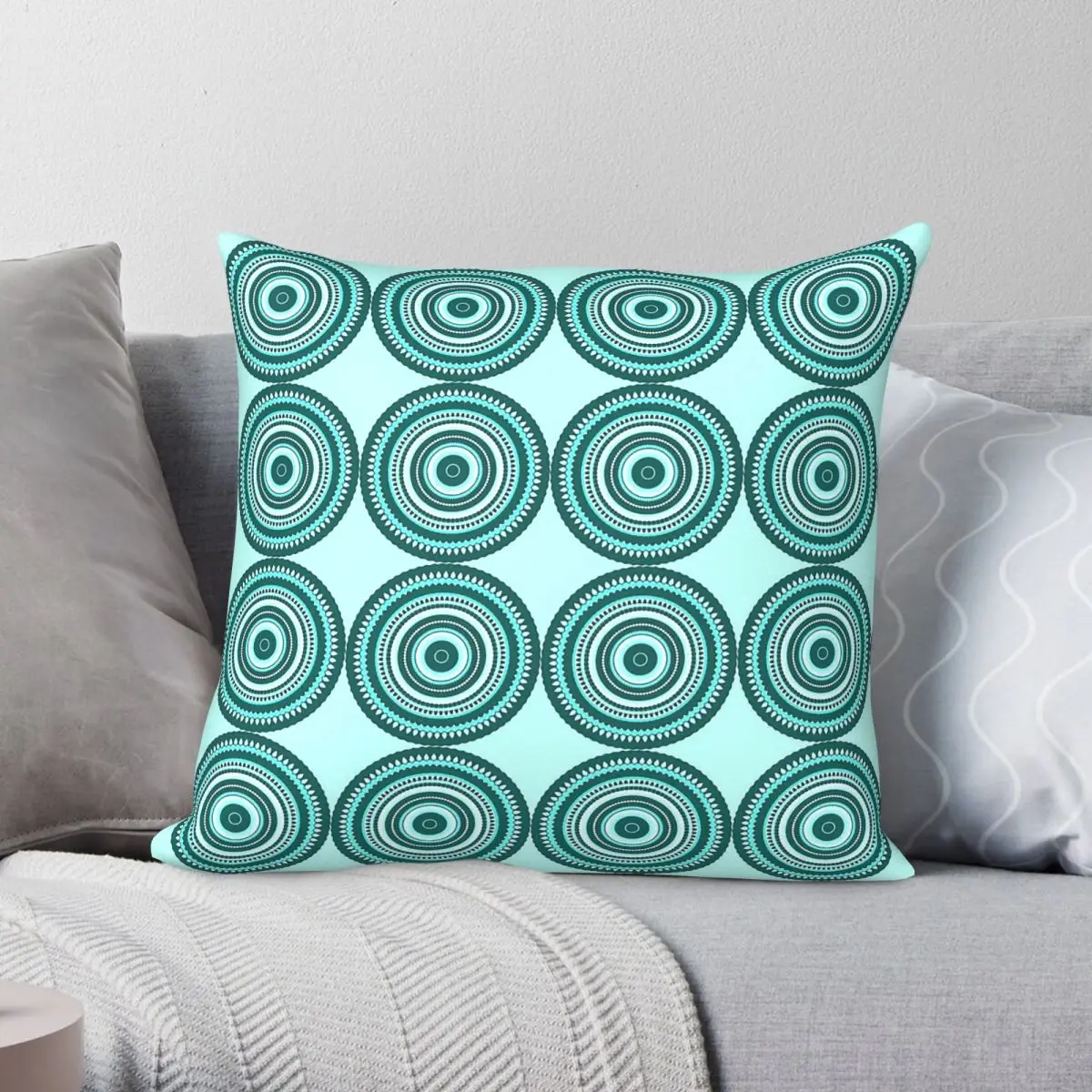 Teal Target Square Pillowcase Polyester Linen Velvet Printed Zip Decor Room Cushion Cover