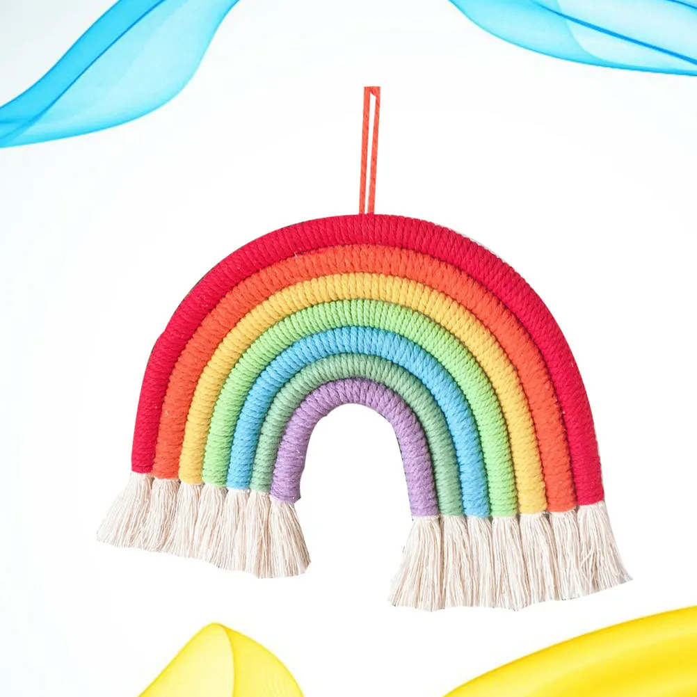 

Rainbow Hanging Decor Handmade Cotton Rope Pendant Wall Mounted Weaving Craft For Home Bedroom Office Cafe Door Window