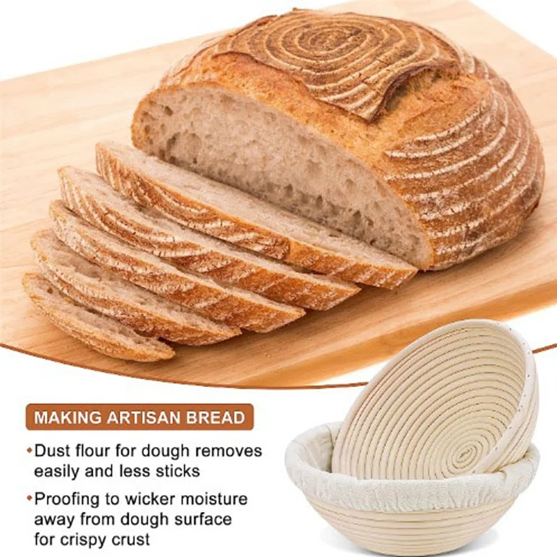 ABJT-Bread Proofing Baskets Proofing Basket Round Rattan Bread Bowls With Liners For Home Bakers Baking Making 23Cm