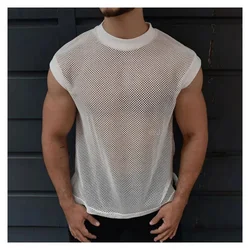 Summer Basketball Tops Hot Men's Sexy Mesh Sleeveless Vest Sleeveless T-shirt Men's Tank Top Stylish See-through Men's Vest Gym