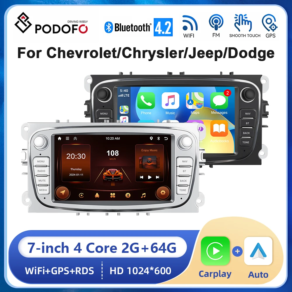 

Автомагнитола Podofo, 7 дюймов, Android, 2 + 64 ГБ, Wi-Fi, Bluetooth, GPS