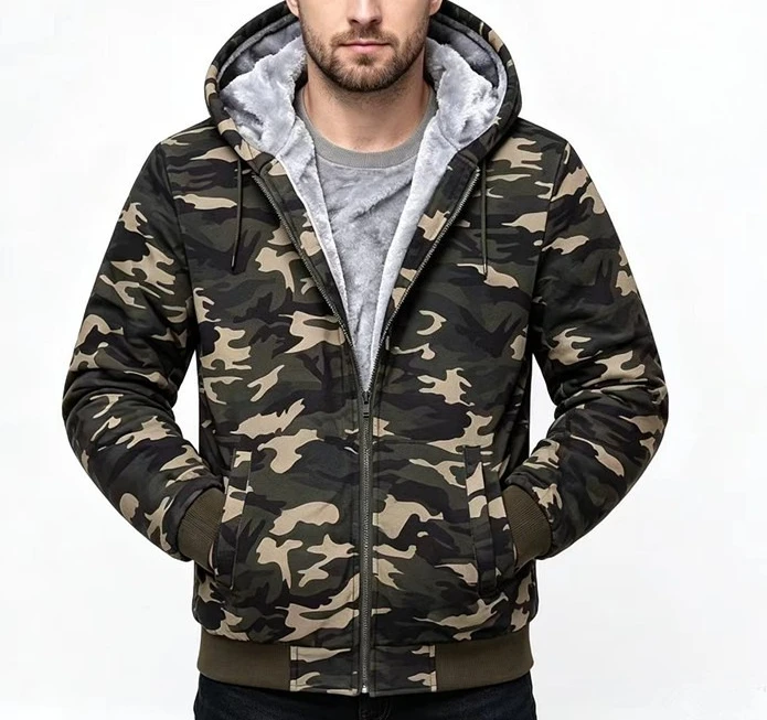 Camouflage Splicing Cardigan Men's Sweater Hooded Autumn and Winter Fleece Thickened Casual Jacket