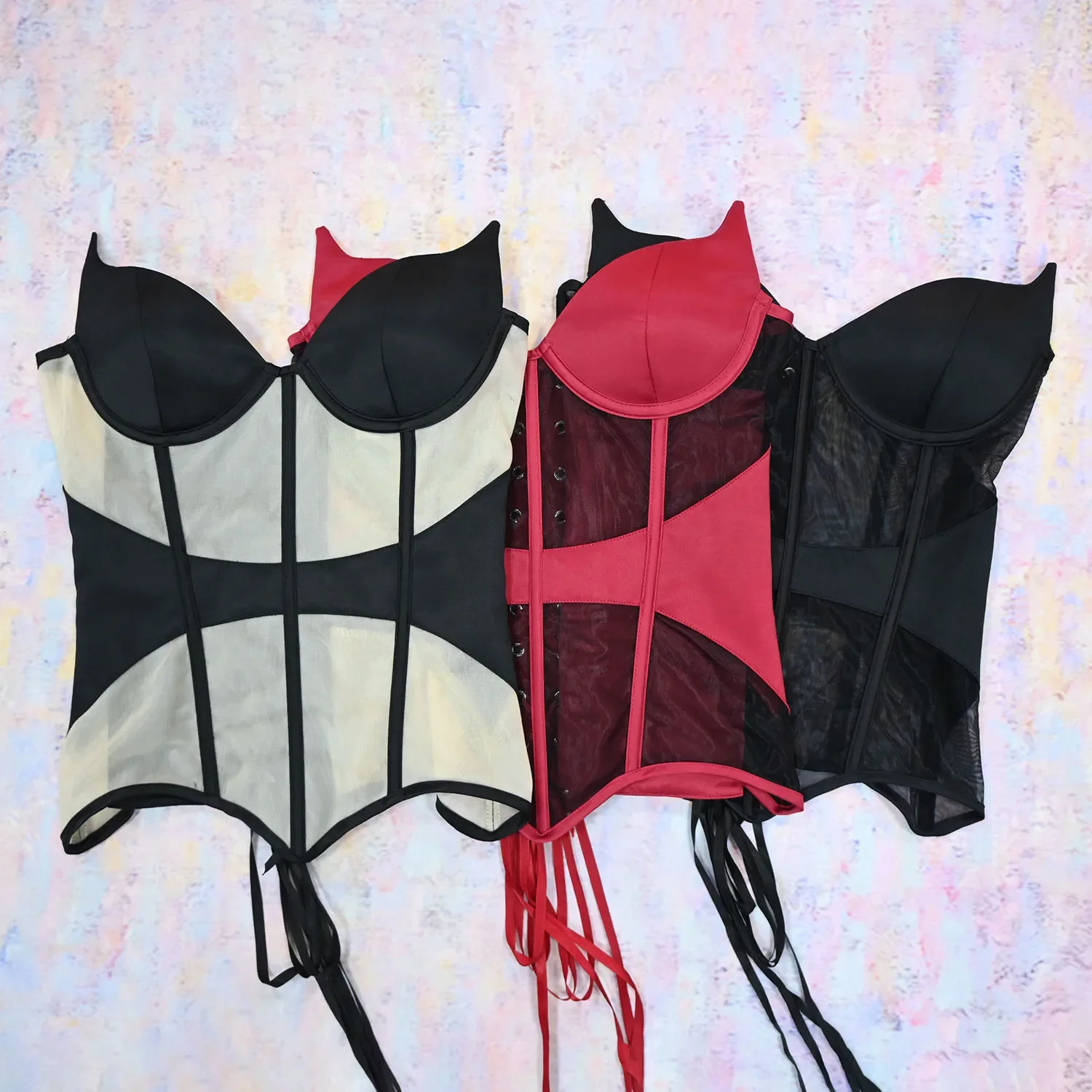 

Personality Cat Ears Sexy Corsets Women Gothic Lingerie Lace Breathable Mesh Waist Shaperwear Bustiers Corselet Overbust