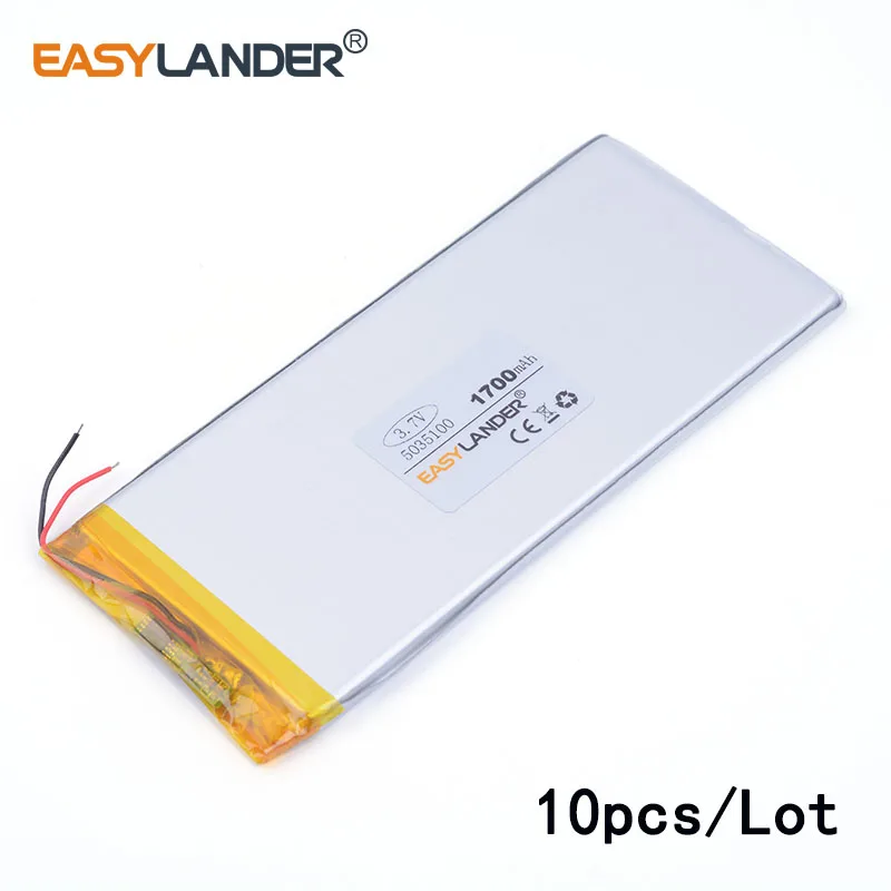 

10pcs/Lot 3.7V 1700MAH 5035100 lithium Li ion polymer rechargeable battery 0535100 MP5 MP4 digital products E-book tablet pc