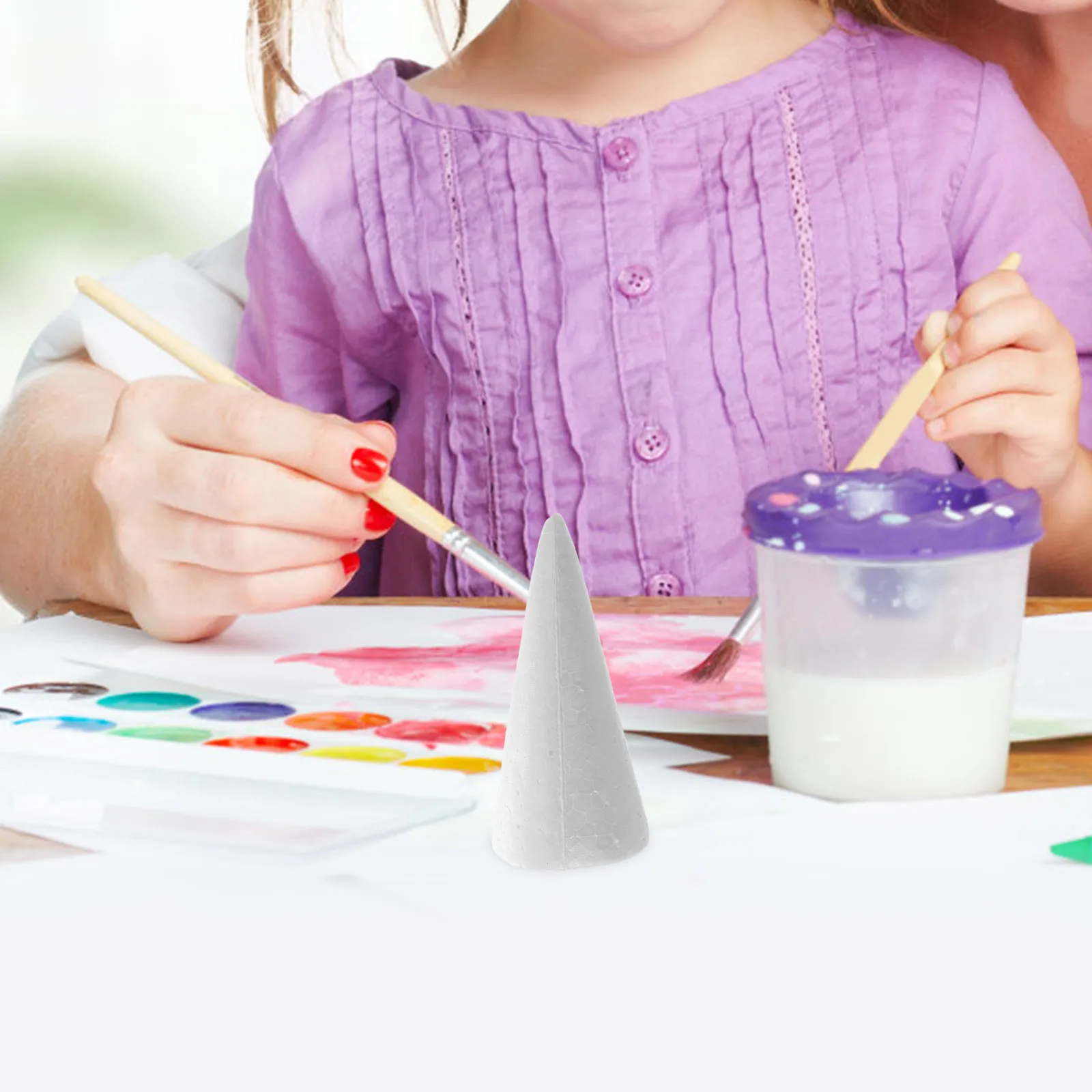 

12Pcs White Polystyrene Foam Cones DIY Craft Decorations for Preschool Kindergarten Cake Stand Flower Arrangement