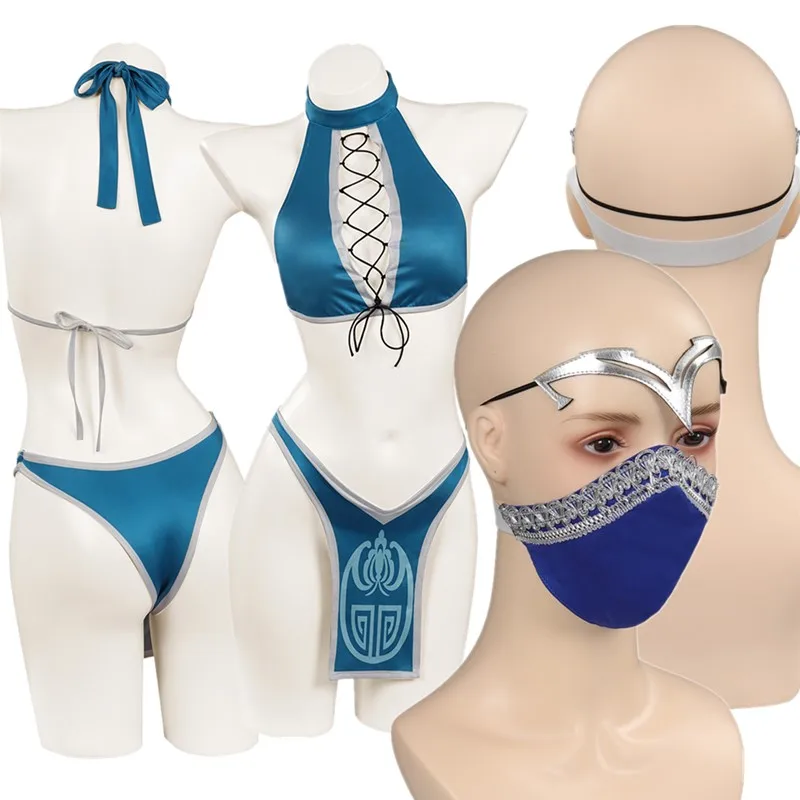 

Fantasia Mortal Косплей Комбат Китана Маска Повязка на голову Костюм для взрослых женщин Бикини Купальник Одежда Хэллоуин Карнавальный костюм для вечеринки
