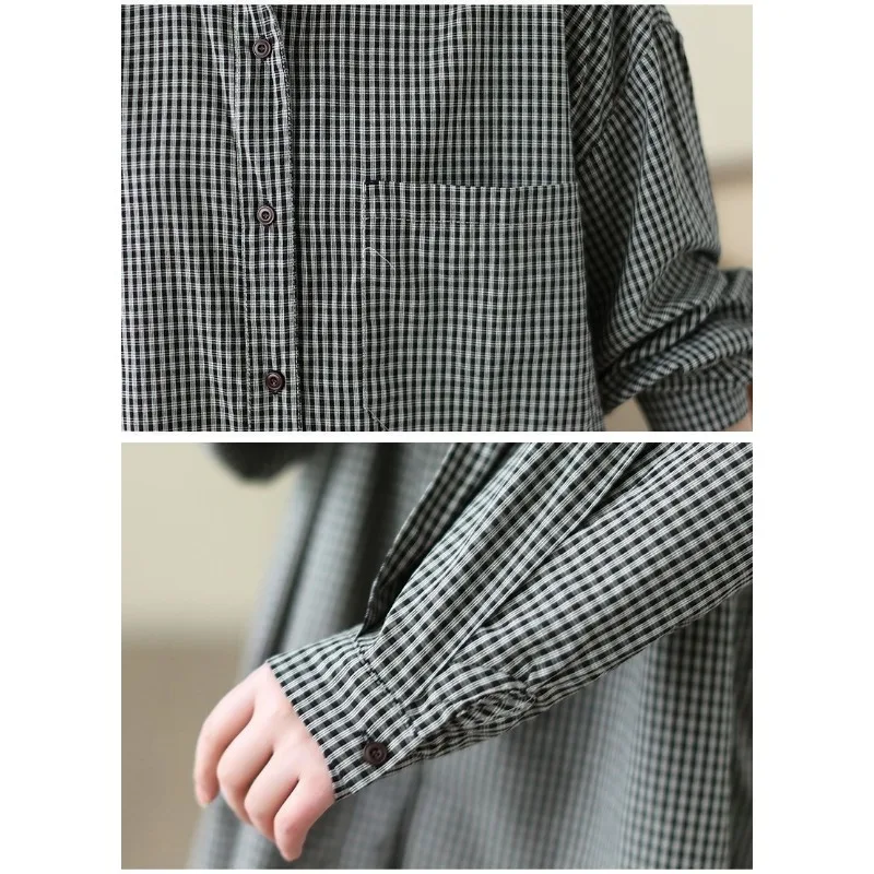 Chemise ample à carreaux pour femmes, vêtements d'extérieur d'automne, revers décontracté, manches longues, boutons, Cardigan, haut polyvalent