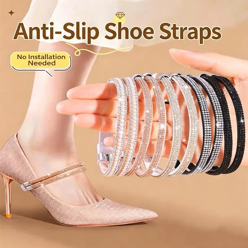 1Pair Rhinestone High Heels Shoes Band Anti-loose Women Diamond Shoelaces Anti-drop Heel Straps Belt Drill Elastic Fixed Belts
