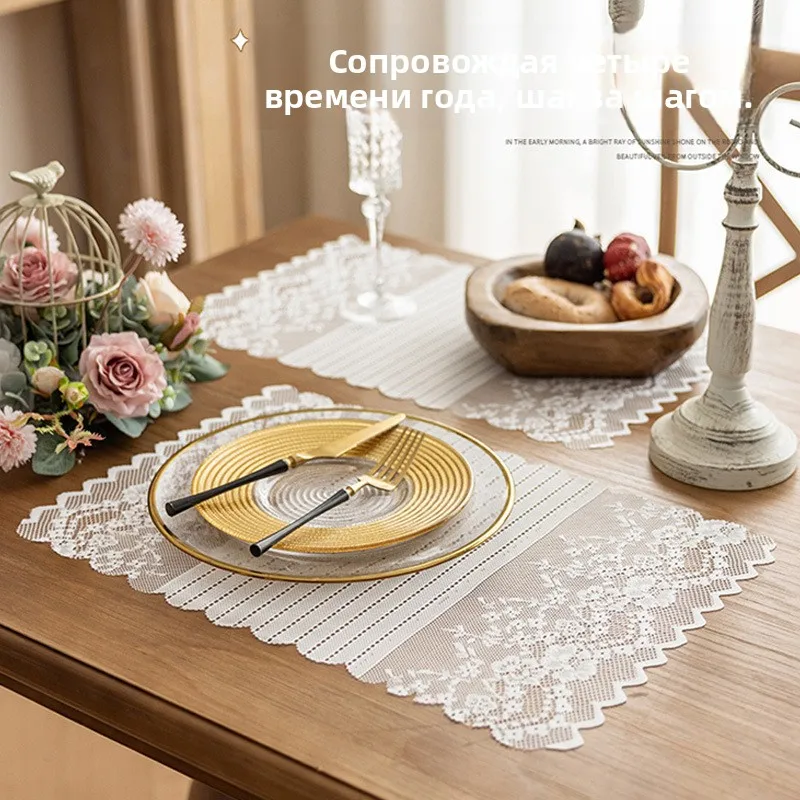 2Pcs French Bella Hollow Lace Table Runner Scalloped Edge Lace Tablecloth Romantic Wedding Dining Table Chair Party Home Decor