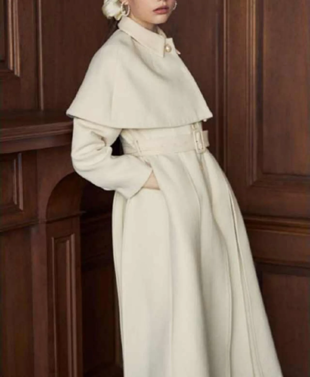 Hepburn Style Women's Overcoat 1 Piece Slim Long Coat With Cloak Single Breasted Party Banquet Autumn Winter Clothing Customized