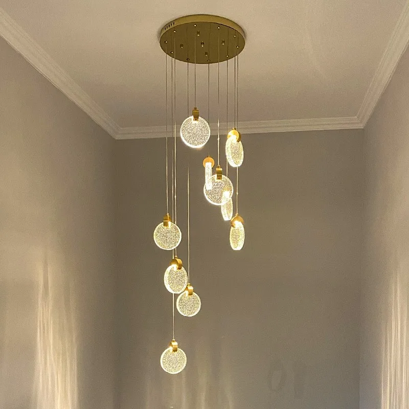 Stairwell Large Bubble Crystal Pendant Lights Long Stair Lighting Led Pendant Lamp Villa Hotel Spiral Staircase Chandeliers