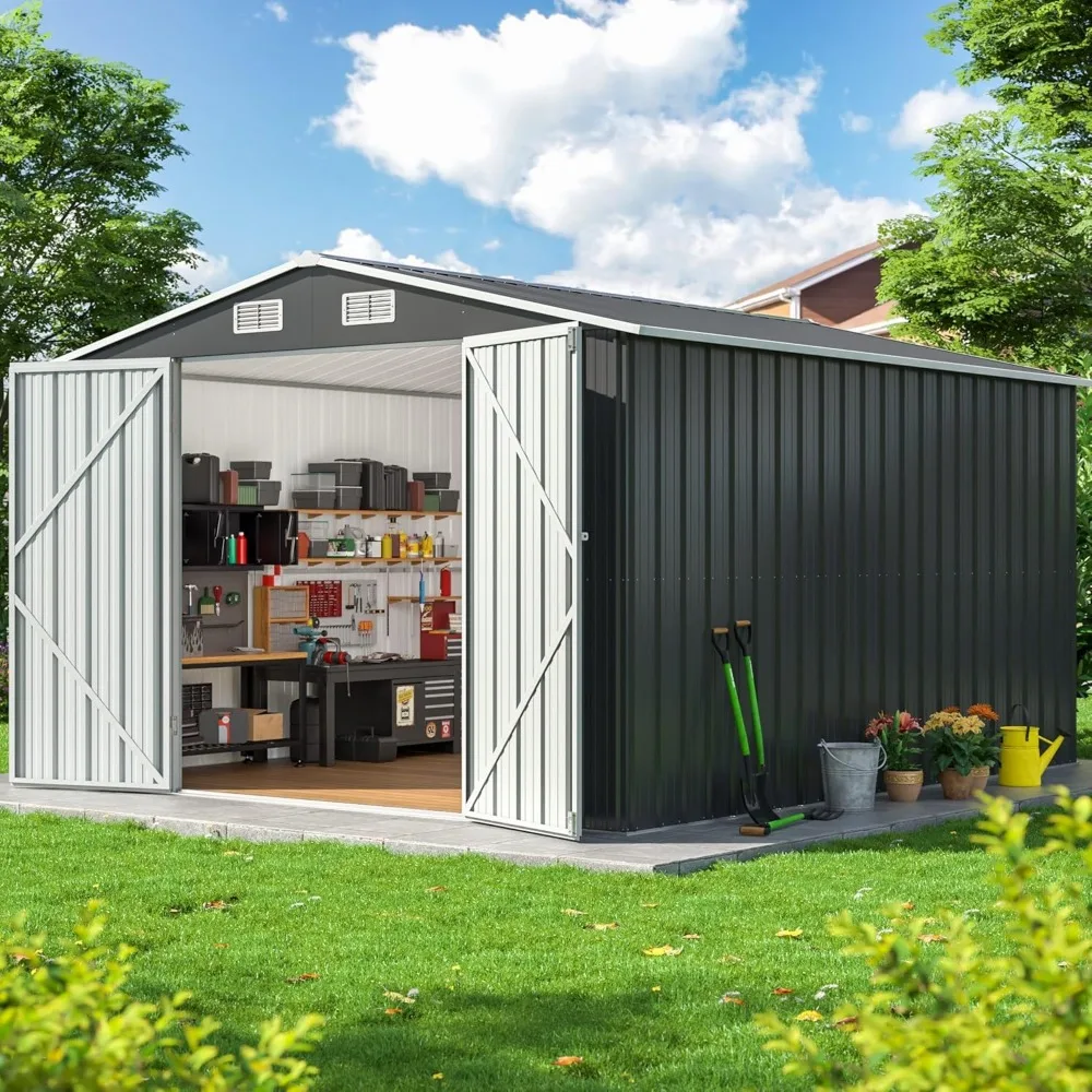 Durable Metal Outdoor Storage Shed - 10x12 Feet, with Reinforced Frame and Secure Locking Doors, Perfect for Garden Tools and Eq