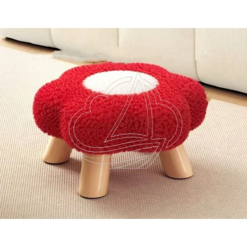 Household Low Stool, Soft Bag Sofa Stool, Living Room Coffee Table Ottoman, Solid Wood Stool for Kids