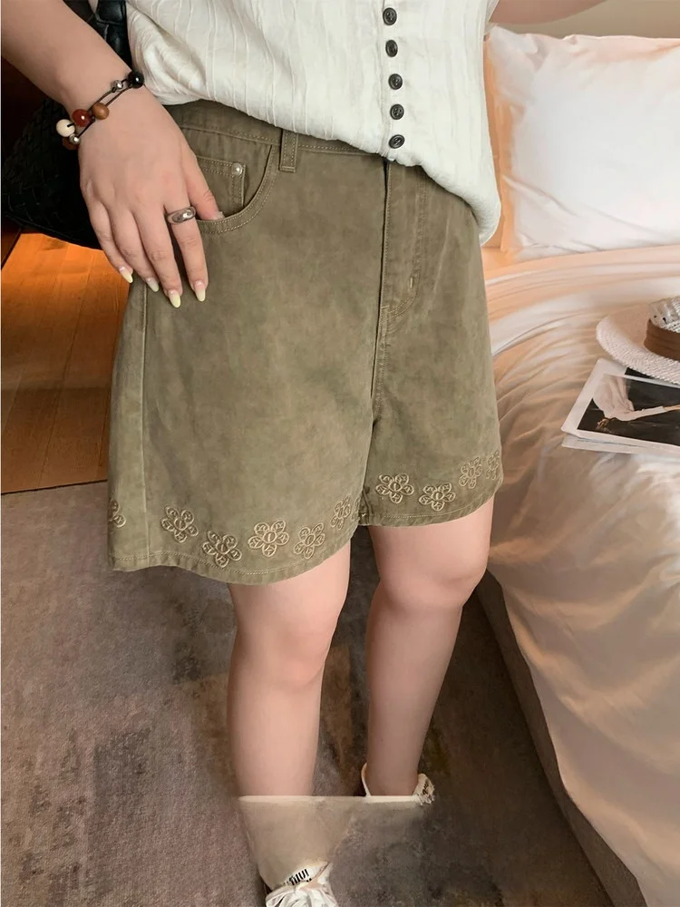

Heavy Embroidery Crt Wide Leg Jeans Women's plus Size Summer orts Straight Cut Versatile Faionable Lazy Sle High Waist