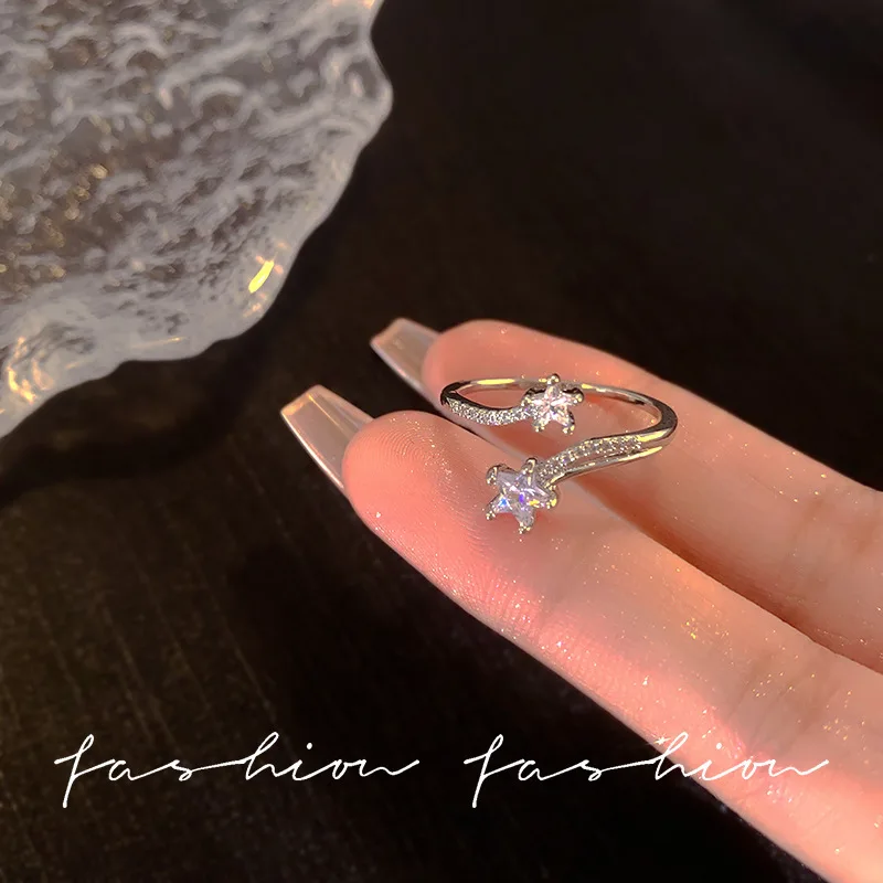 New Fashion Light Refined Star 925 Sterling Silver Personality Temperament Flash Crystal Exquisite Opening Rings TYB260
