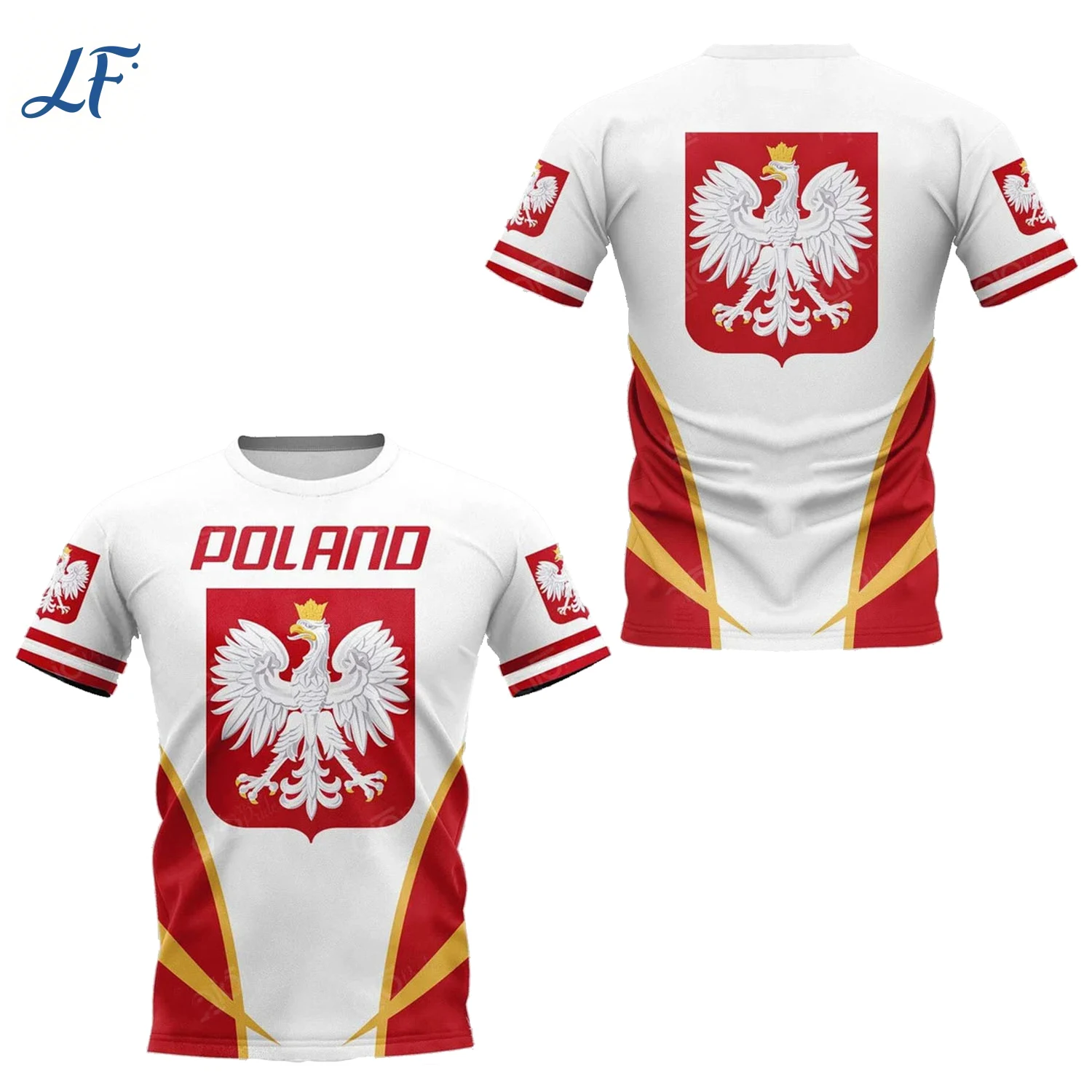 

2025 Polish National Emblem Flag Print O Collar Short Sleeved Neutral Clothing Street Fashion Oversized Casual 3D T-shirt Camisa