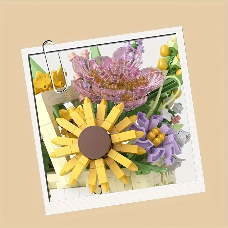 1263 peças diy conjunto de blocos de flores perpétuas-kit de modelo de cesta portátil criativa, presente de halloween/natal/aniversário