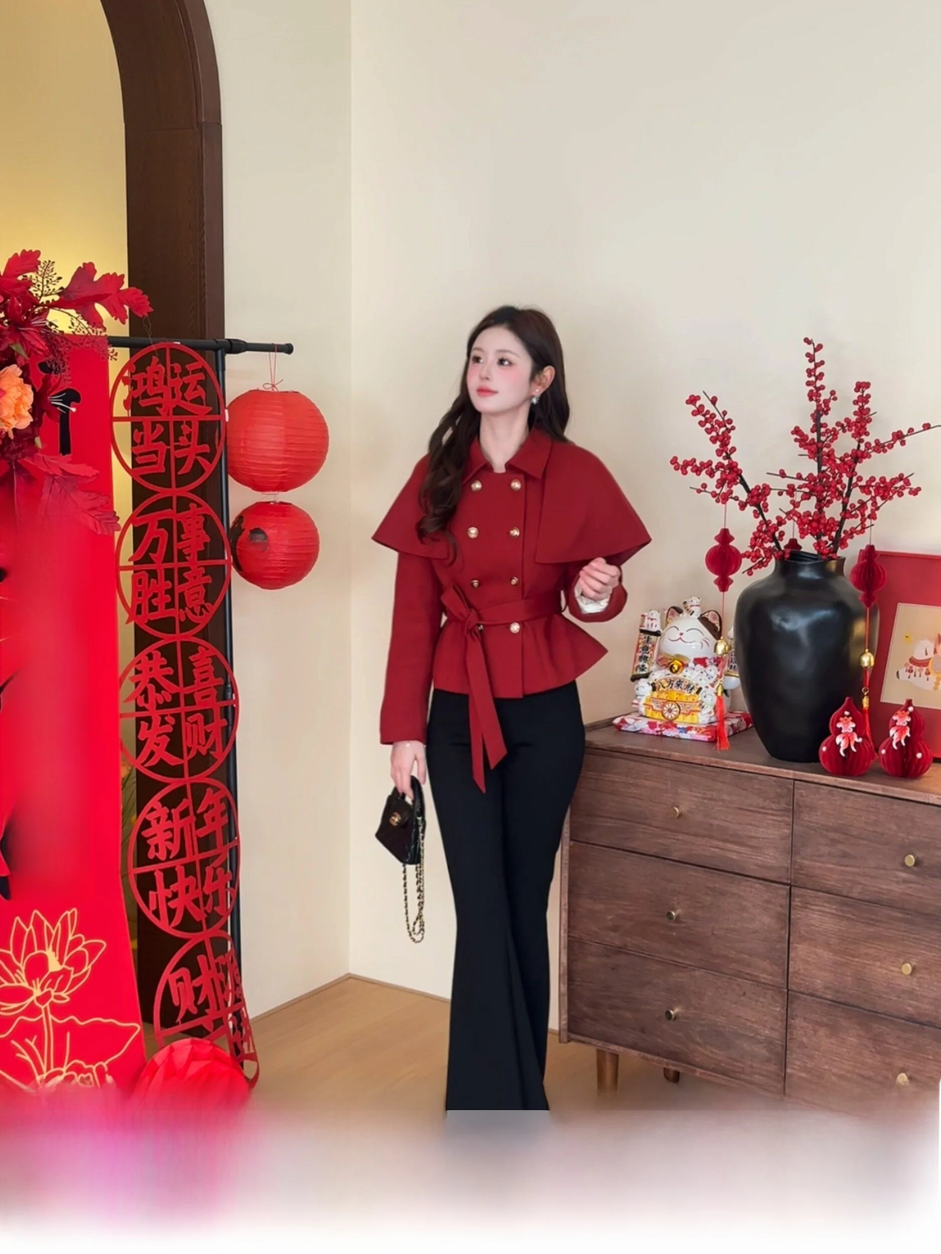 

Ele Double-Row Button Design down Jaet Chinese Ethnic Sle Long Sve Warm Coat for Women Casual Loose Fit Windbreaker