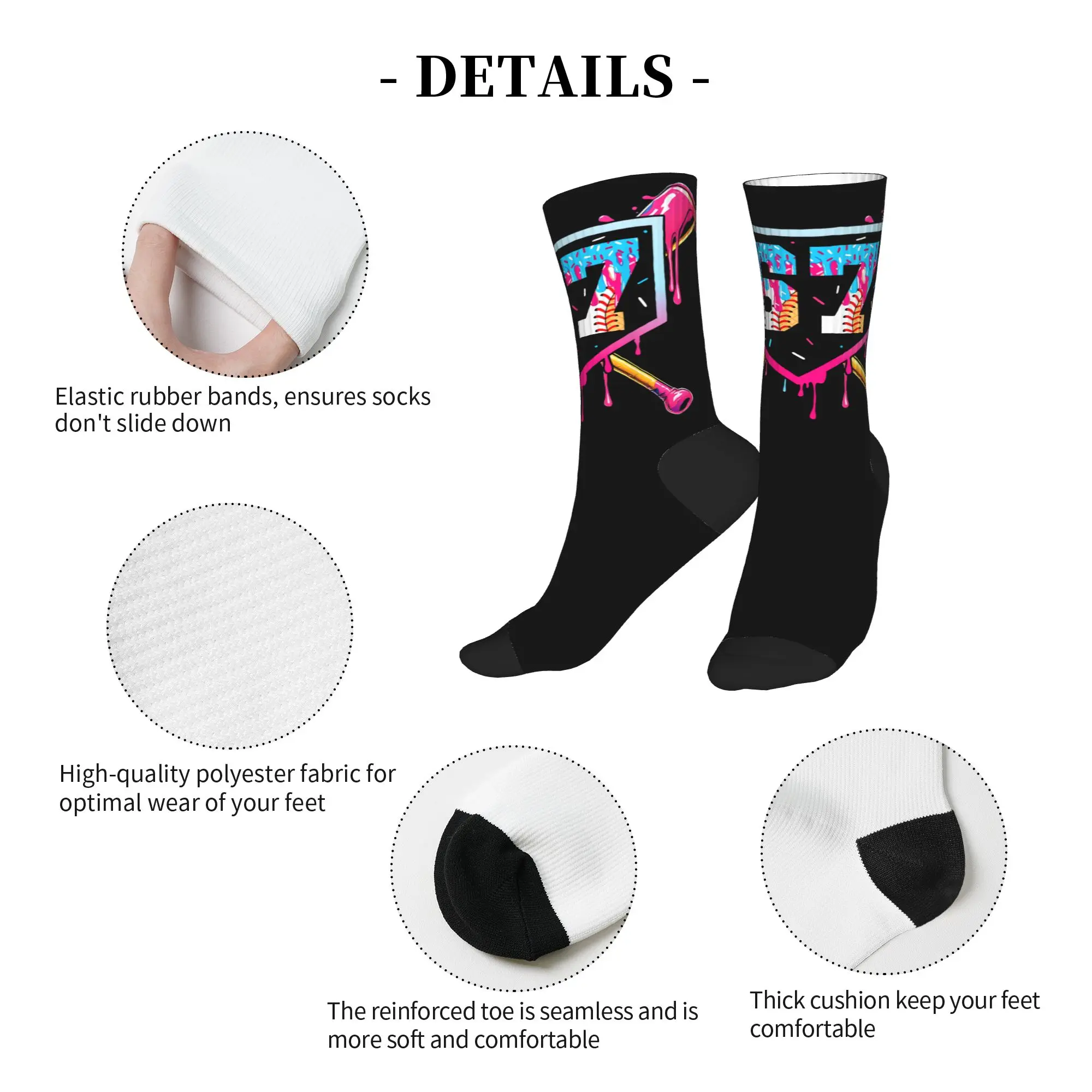 Baseball Ice Cream Drip Number 67 Player 67th Birthday Sock  Non Slip Stockings  Men Warm Soft Outdoor Socks Spring Modern Socks