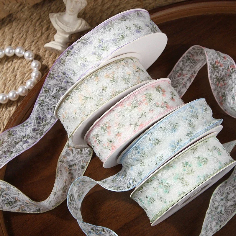 Dainty Floral Fishnet Wave Lace Ribbon Printed Fabric Trim DIY Hair Bow Wedding Bouquet Gift Wrap Clothing Decorative Ribbon