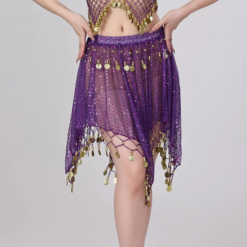 Thailandia/India/Ballerino arabo Paillettes Gonna con nappe Donne Sexy Danza del ventre Sciarpa dell'anca Paillettes lucide Gonna di danza del ventre Spettacolo teatrale Costume