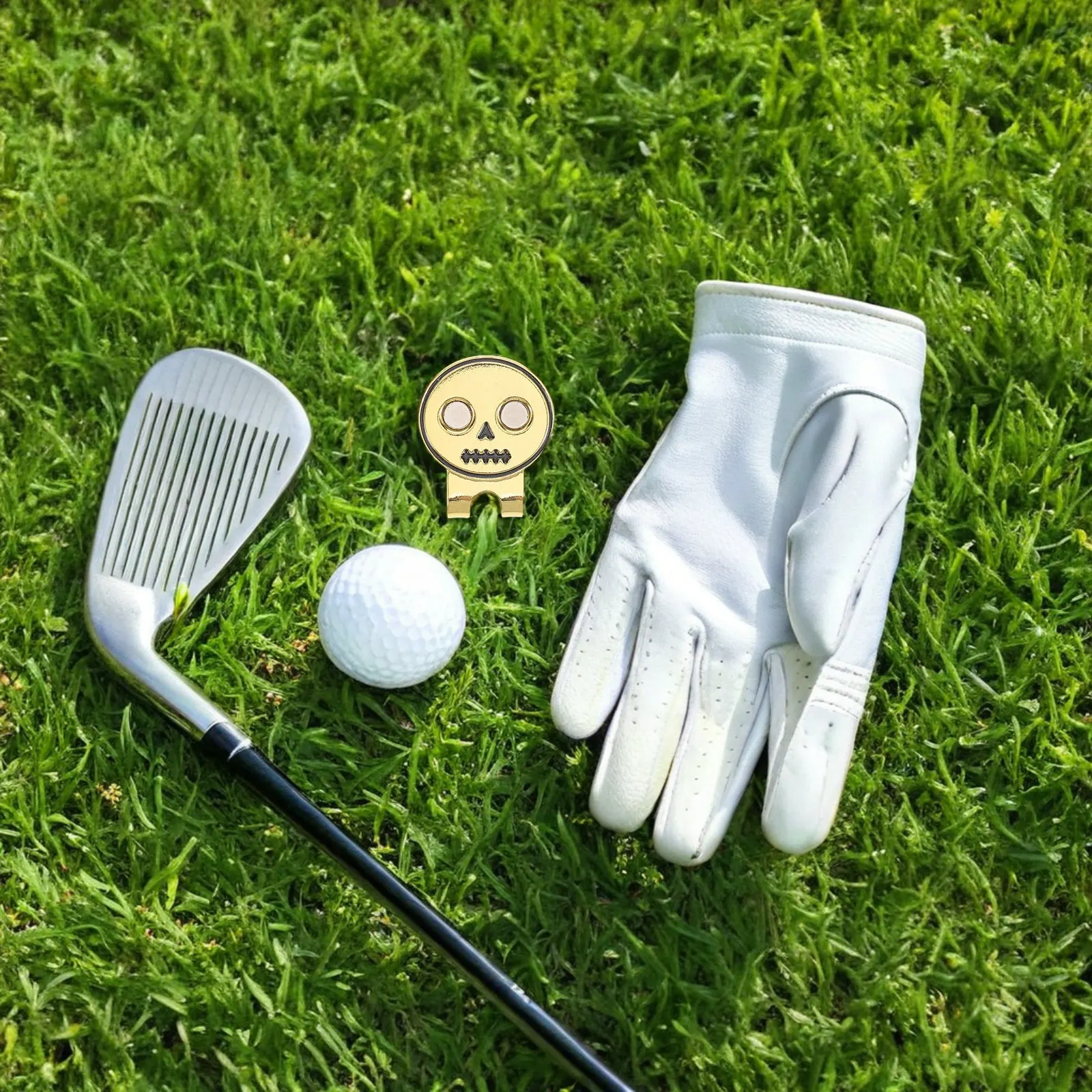 

Golf Hat Clip Gold Skull Ball Marker Clip Metal One-Piece Construction Secure Fit Elegant Luxury Golf Accessories