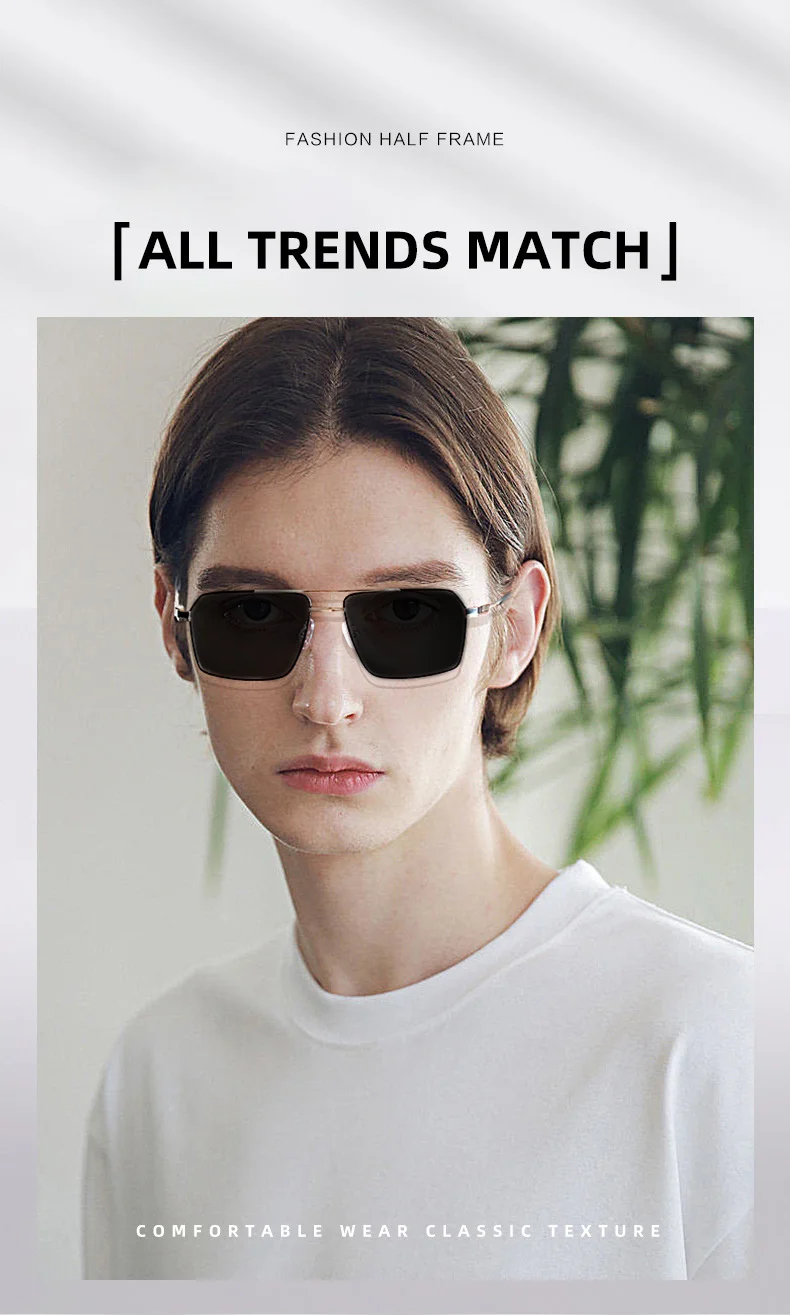 Neue hochwertige Myopie-Sonnenbrille aus Edelstahllegierung für Damen und Herren, modische Retro-Doppelbalken, quadratische Sonnenschutz-Sonnenbrille – Detail 2