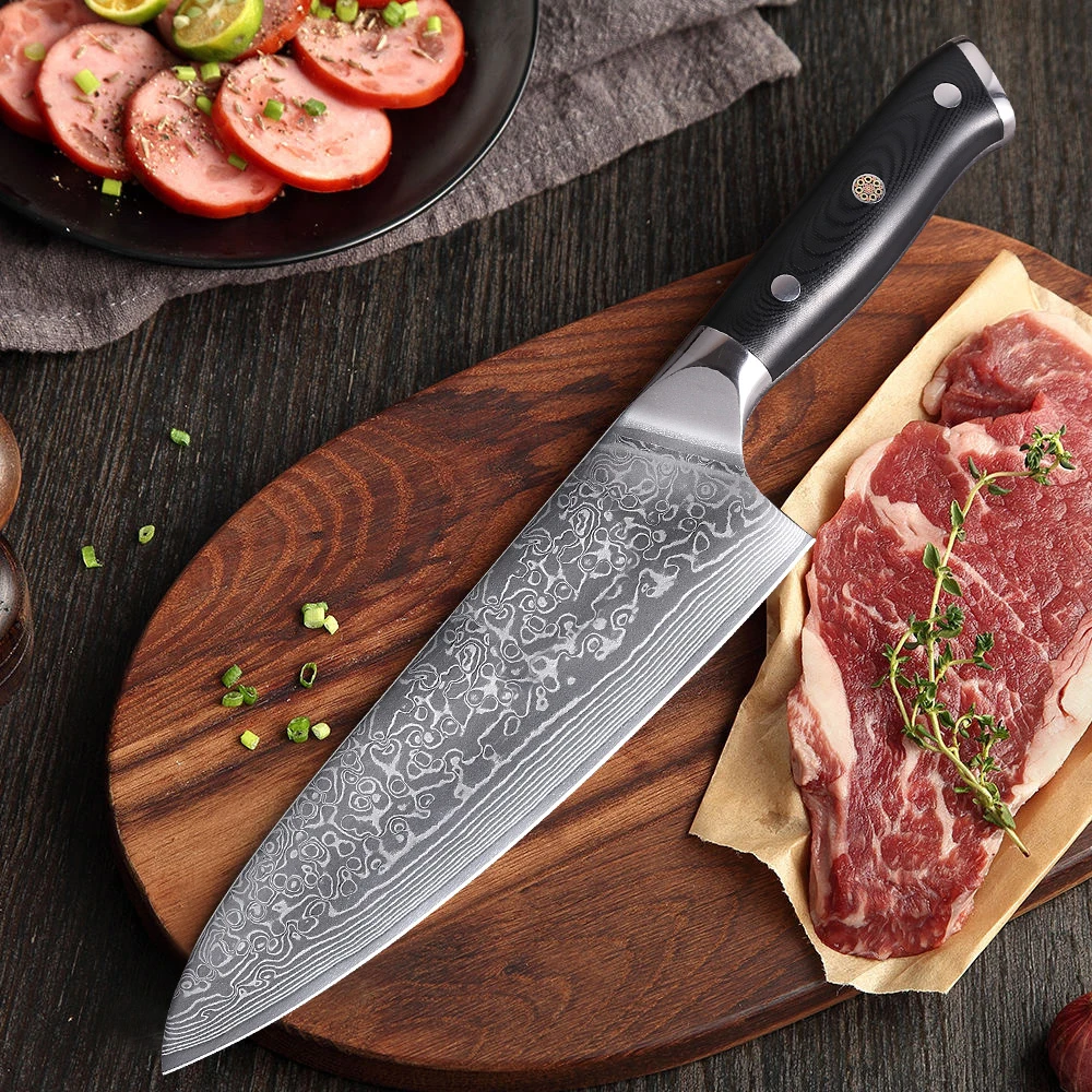 MOSTODOZO 8 inch Professional Kitchen Knives Damascus Steel G10 Handle Chef Knife Damascus Knife Slicing Meat Fruit Fish Cleaver