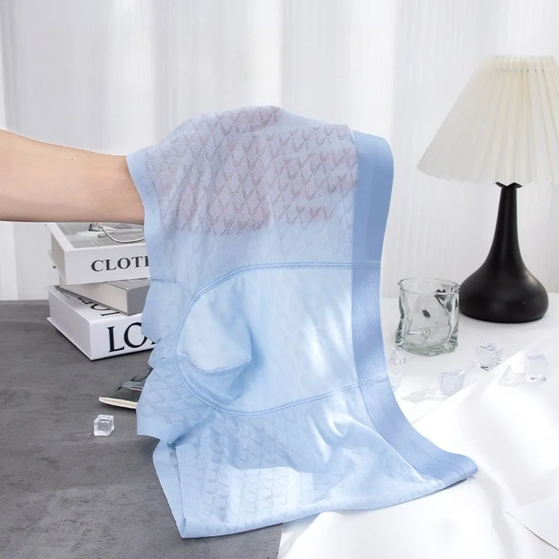 

Шорты из ледяного шелка с U-образной выпуклой сумкой, дышащие сетчатые боксеры на плоской подошве, быстросохнущее летнее нижнее белье, мужские мягкие трусики, бесшовное мужское нижнее белье