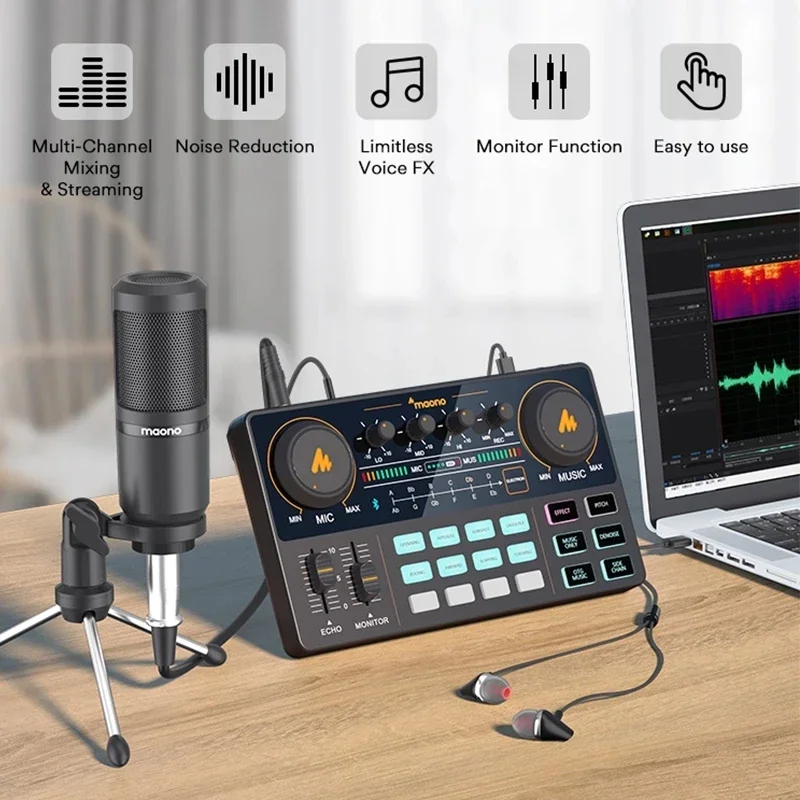 MAONO Sound Card Audio Interface CASTER LITE AM200-S1 All-in-on Condenser Microphone Mixer Kit for Live Streaming Podcasting