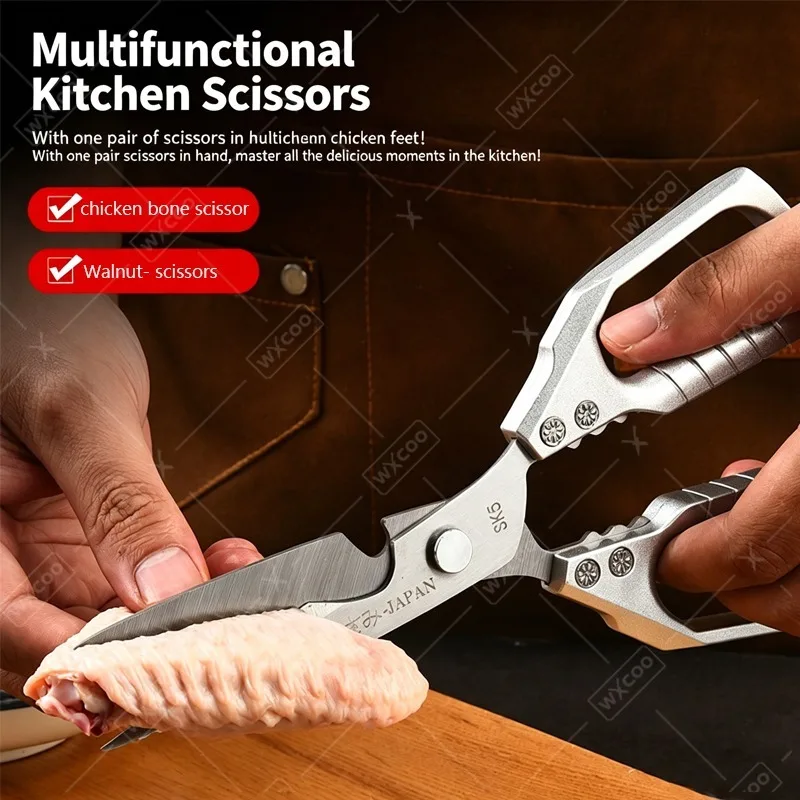 Tijeras de Cocina WXCOO SK5, Tijeras para Deshuesar Pollo, Multifuncionales, para Escamas de Pescado, Carne, Nueces, Tijeras de Acero Inoxidable para Barbacoa
