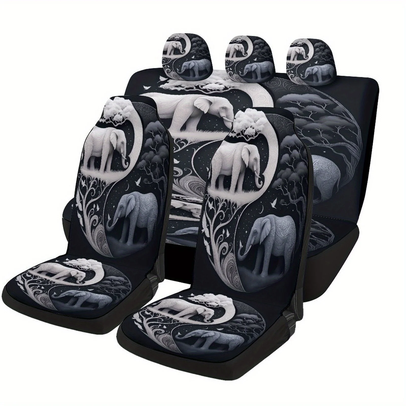

Набор чехлов для автомобильных сидений с дизайном слона Инь-Ян для большинства автомобилей, модные декоративные защитные чехлы для автомобильных сидений, полный комплект, автомобильные аксессуары