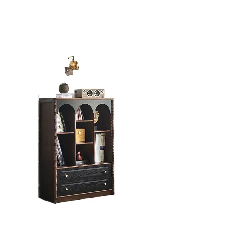 

French retro solid wood bookcase small apartment household bookshelf display cabinet