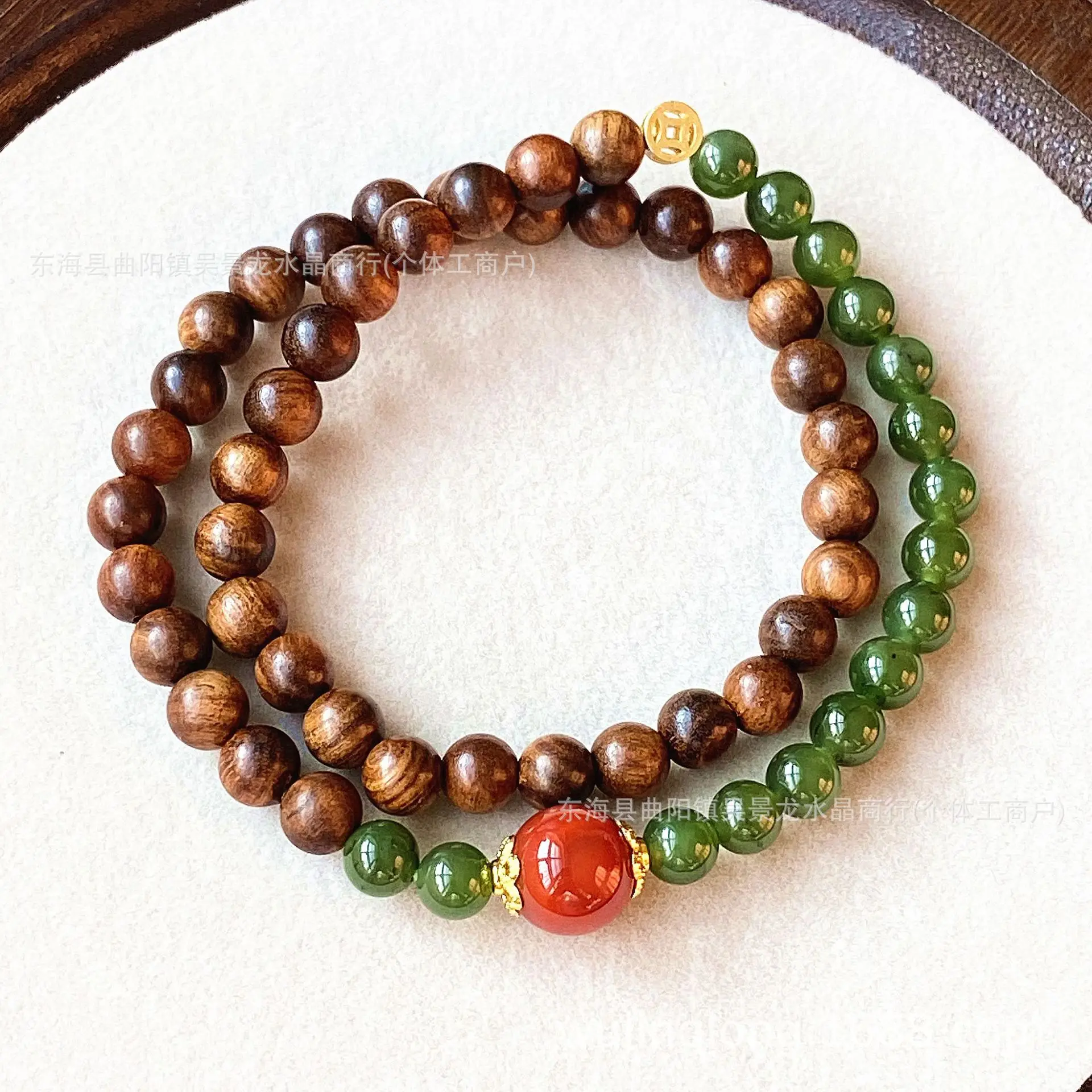 rosewood with Hetian jade jasper Nanhong agate round bead bracelet, Wenwan bracelet double-layer double-circle bracelet bracelet