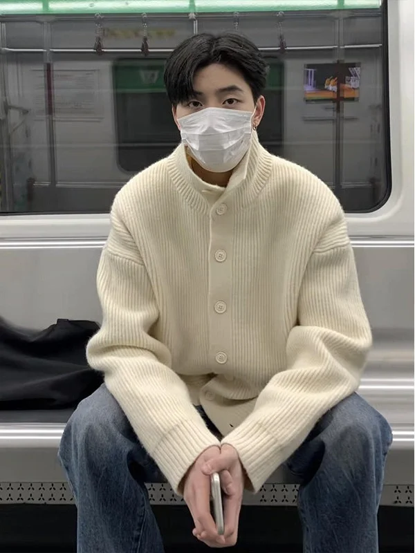 

Вязаный кардиган Laid-ba Sle с высоким воротником, свободный повседневный крой, осенне-зимний модный дизайн, полиэстер, длинный рукав