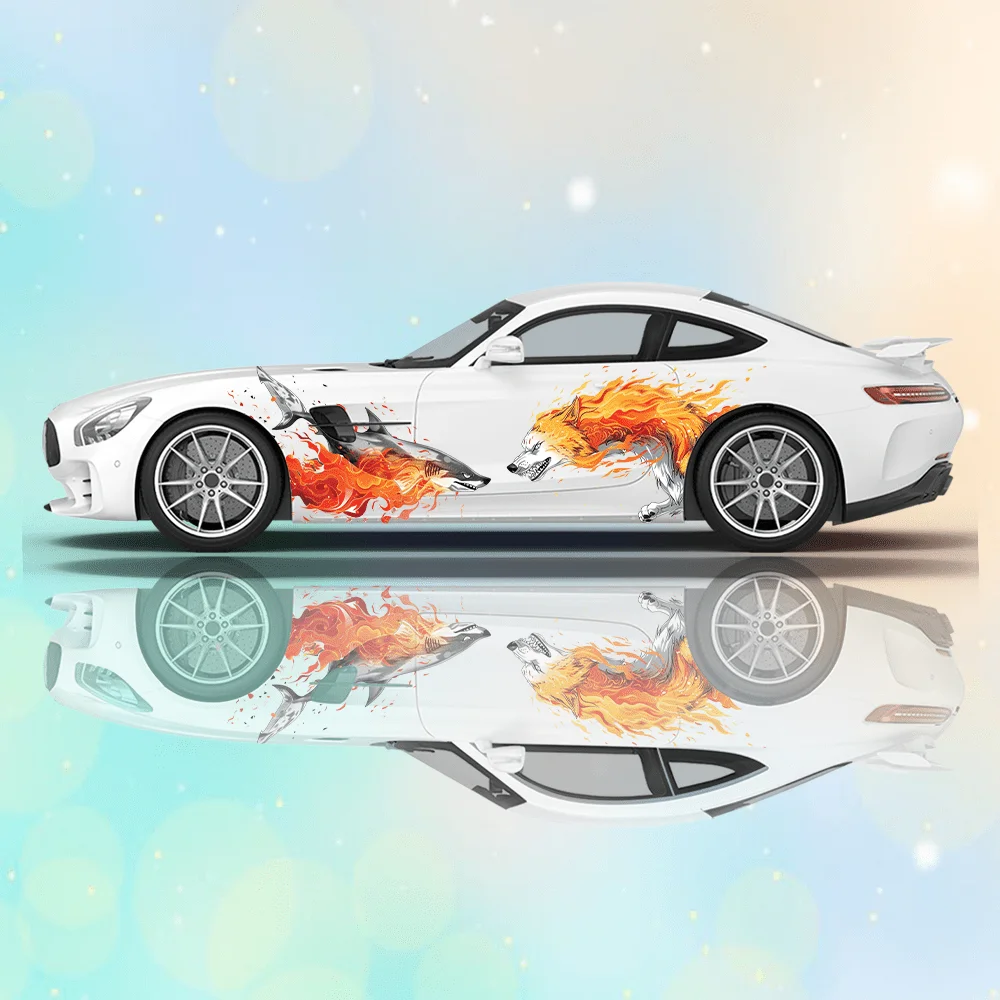 Line flame shark and flame wolf decal car sticker full body decal decoration covering scratches protect car sticker waterproof c