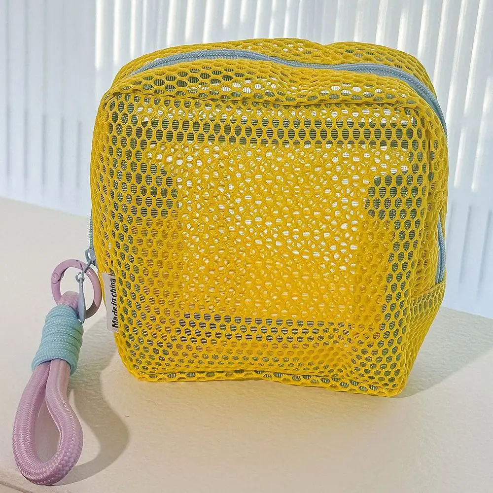 Durable Handle Mesh Zipper Bags Lightweight Washable Square Toiletry Bag Wear-proof Space Saving Coin Purse Lipstick