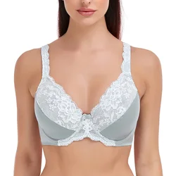 Beha Vrouwen Sexy Lingerie Grijs Kant Perspectief Borduren Bloemen Bralette Plus Size F G H I 34 36 38 40 42 44 46 48 50 52 54