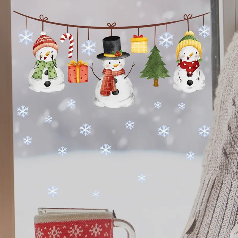 Christmas Eve Snowman Self-adhesive Wall Sticker Cartoon Cute Christmas Atmosphere Room Decoration Sticker