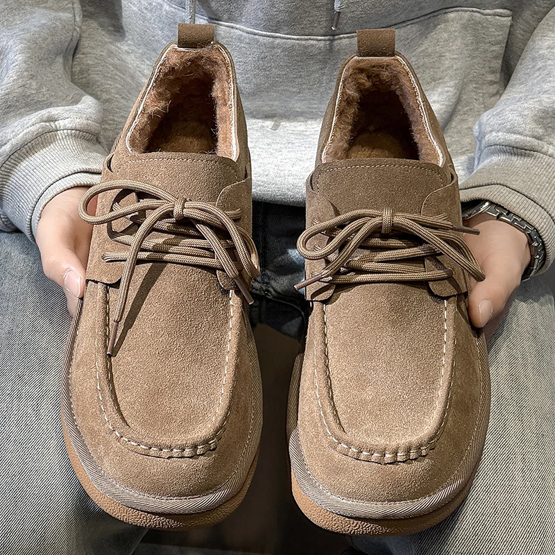 

Men Derby Shoes Faux Suede Flat Bottom Comfortable Warm Men Cotton Shoes
