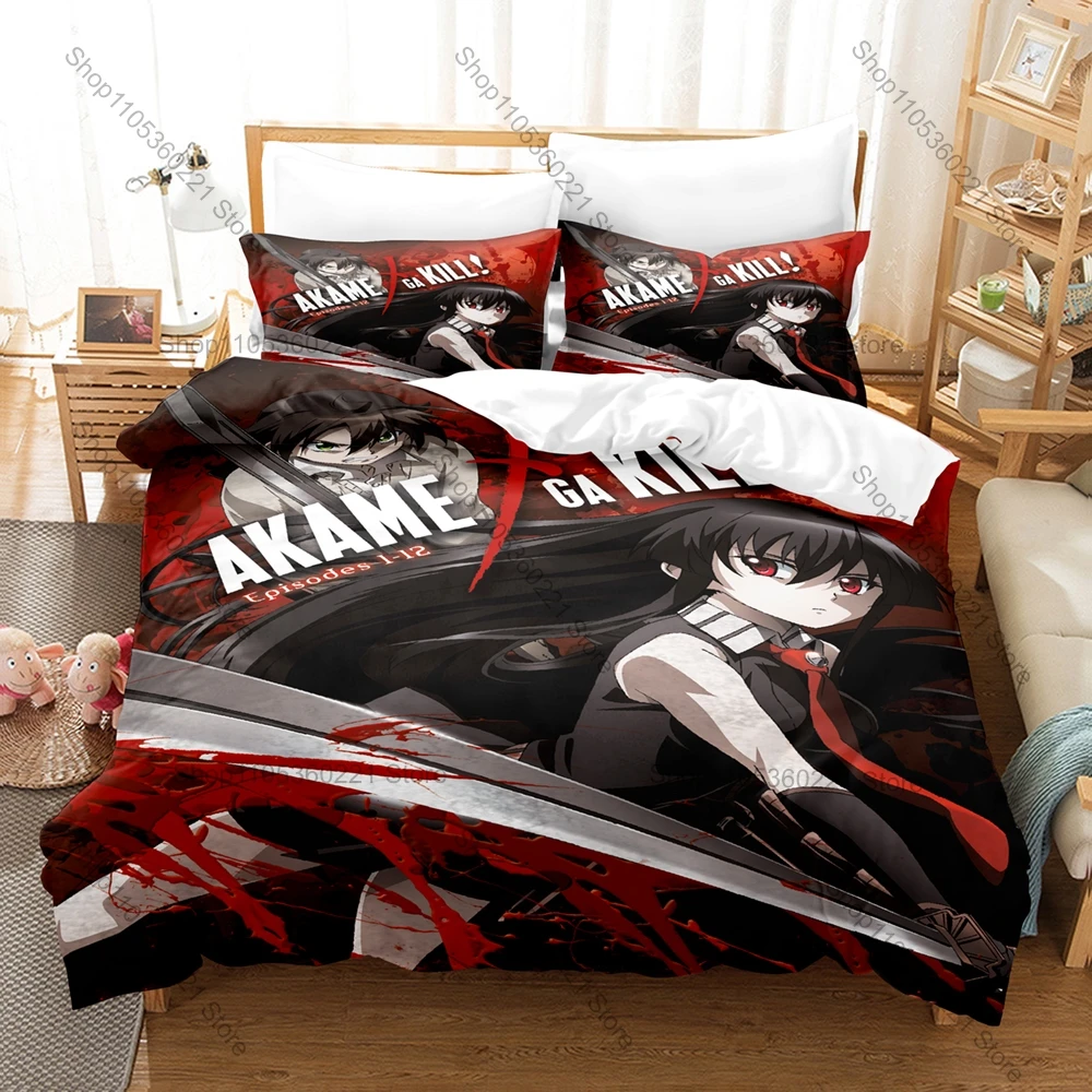 Akame Ga KILL Bloody Dark Ice Warrior Night Raid Adult Gore Fantasy Anime Print Duvet Cover + 2 Pillowcases Grunge Dark Battle