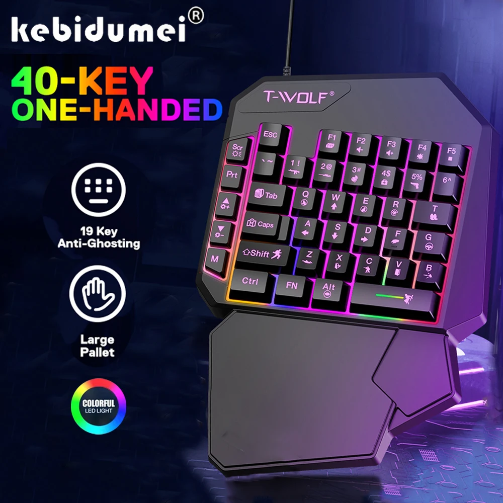 One Handedly Mini Gaming Keyboard 40keys RGB Keyboard Usb Ultra-slim Wired Backlight Keyboard for Laptop Desktop PC Smartphone